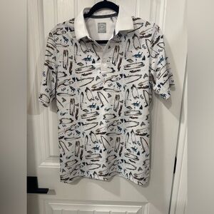 Callaway White Polo with Surfboard and Dinosaur Design